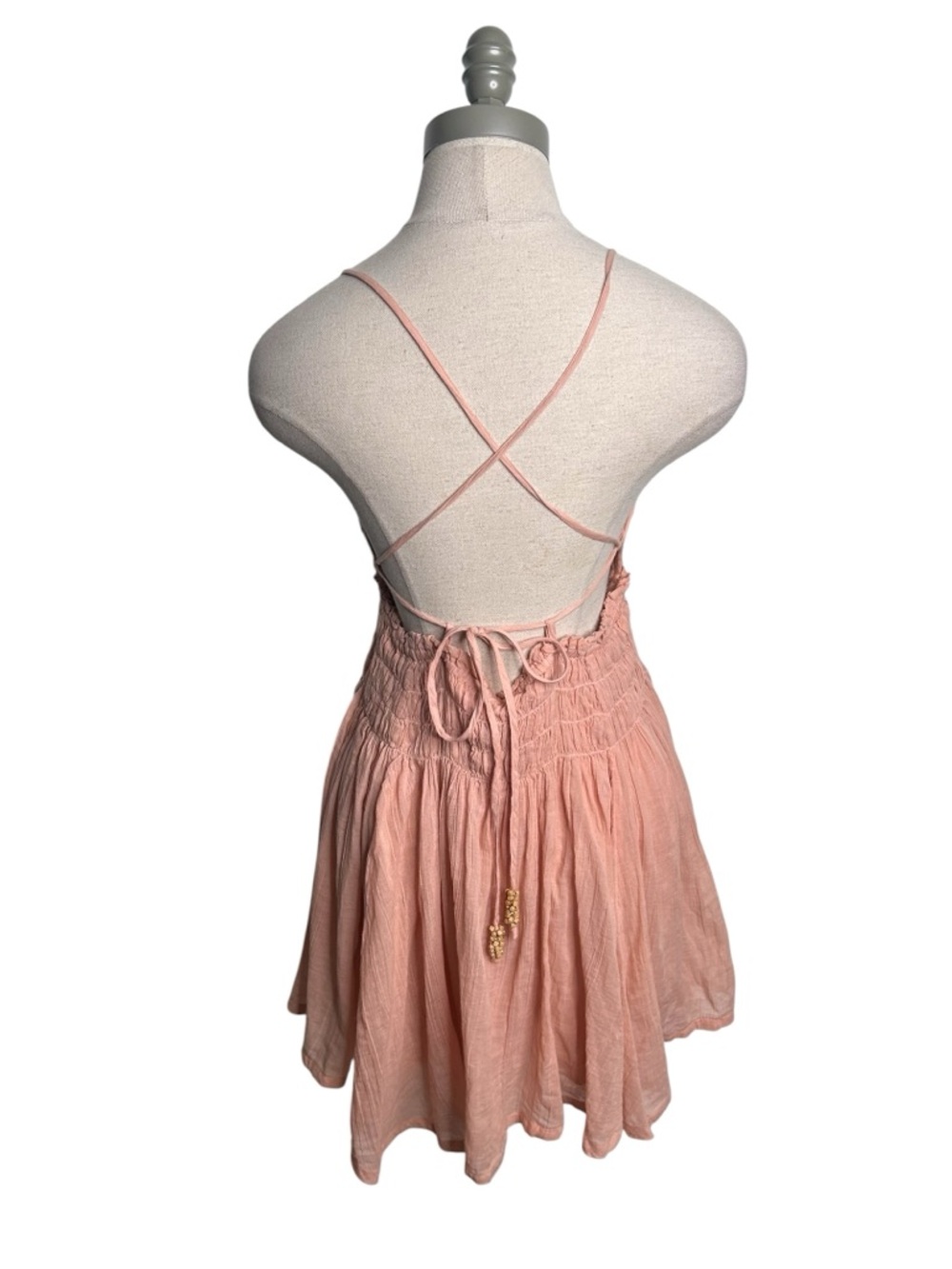 Free People Forever Favorite Cotton Mini Dress in Size Medium Beaded Tassel - Picture 4 of 7